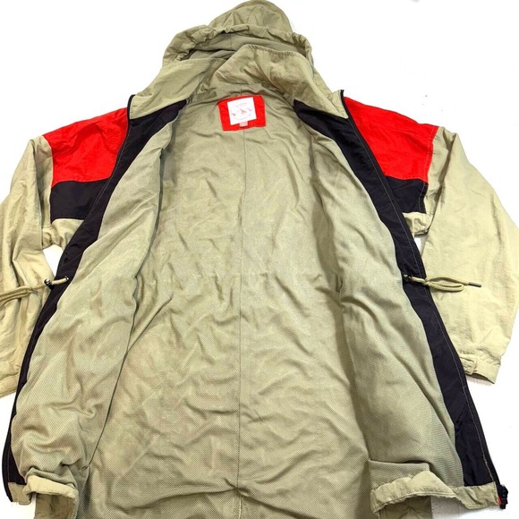 Outdoor Womens Windbreaker Sz M Beige Color Block Packable Hood Draw Cord - Picture 7 of 11